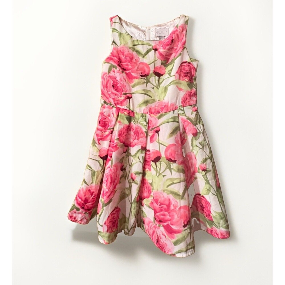 The Children's Place Toddler Girls Size 6 White Pink Floral Pleated Fancy Dress